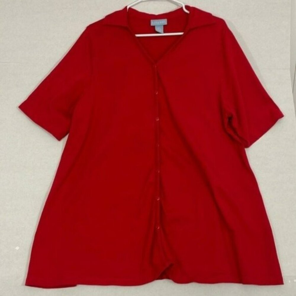 Liz & Me Tunic Top, Short Sleeves, Cotton, Red, 0X
